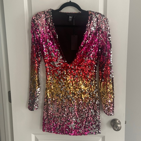 h:ours Dresses & Skirts - NWT XXS h:ours rainbow ombré sequin mini dress